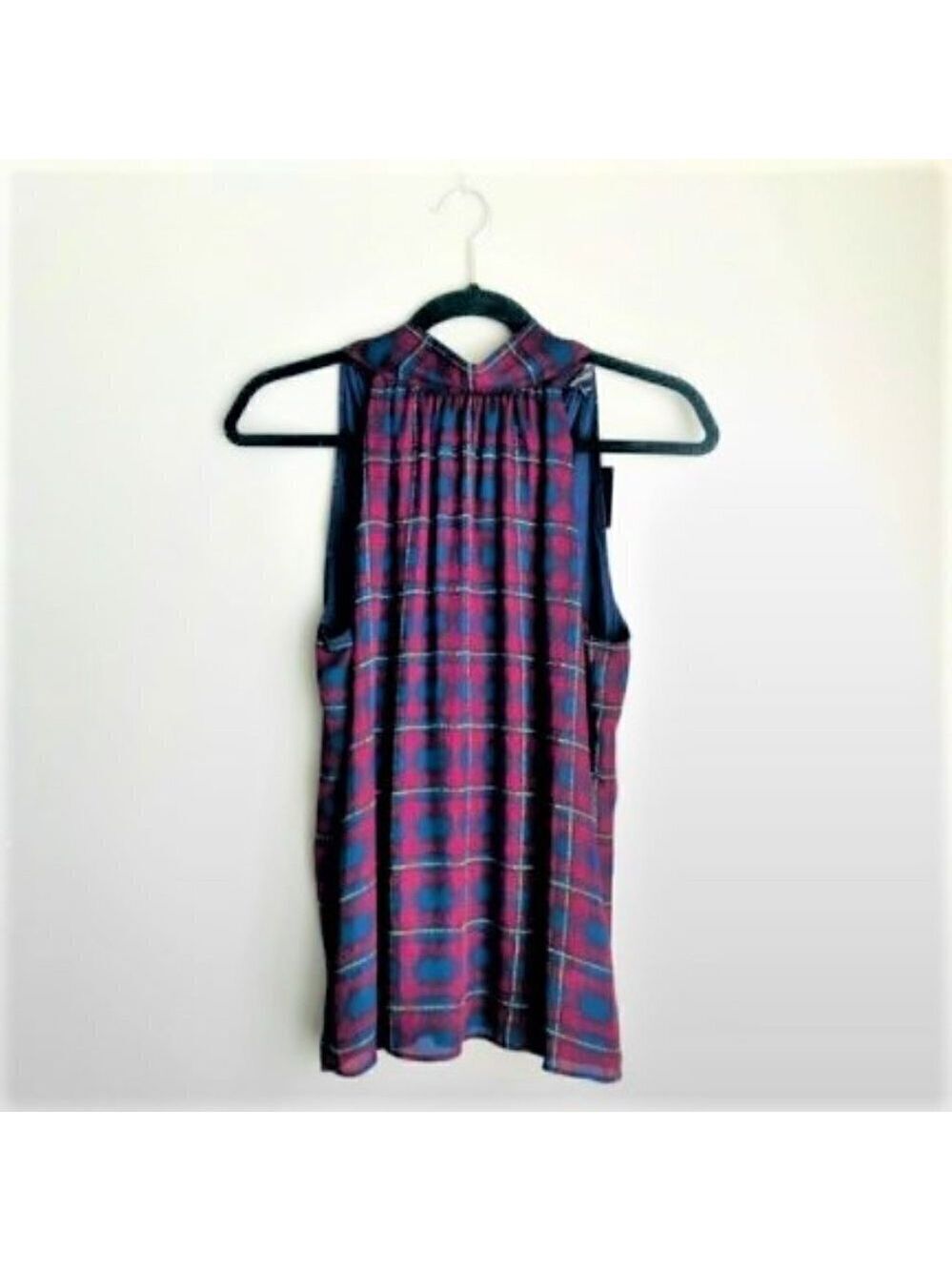 Rw&co. Plaid Mockneck Tie Sleeveless Top